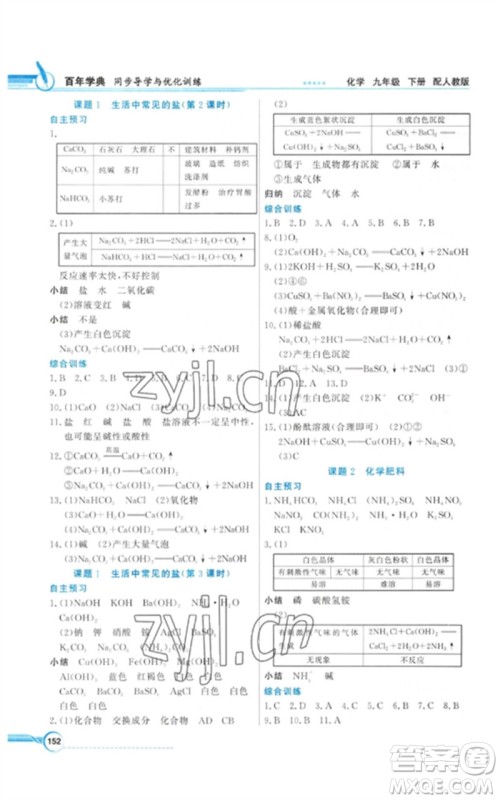 广东教育出版社2023同步导学与优化训练九年级化学下册人教版参考答案