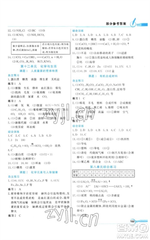 广东教育出版社2023同步导学与优化训练九年级化学下册人教版参考答案