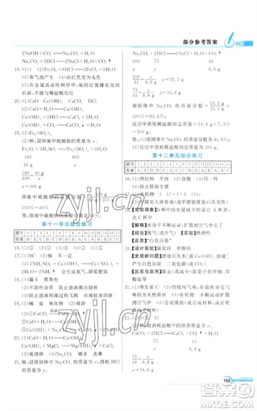 广东教育出版社2023同步导学与优化训练九年级化学下册人教版参考答案