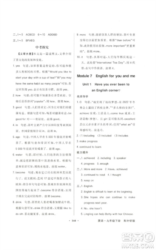 广东教育出版社2023同步导学与优化训练九年级英语下册外研版参考答案