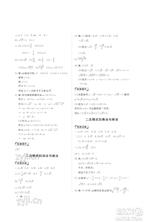 山东人民出版社2023初中卷行知天下八年级下册数学青岛版参考答案 山东人民出版社2023初中卷行知天下八年级下册数学青岛版参考答案