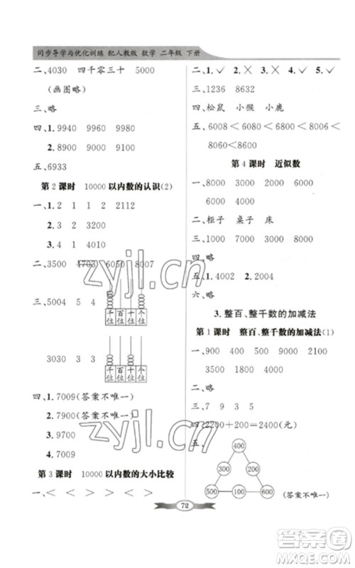 新世纪出版社2023同步导学与优化训练二年级数学下册人教版参考答案