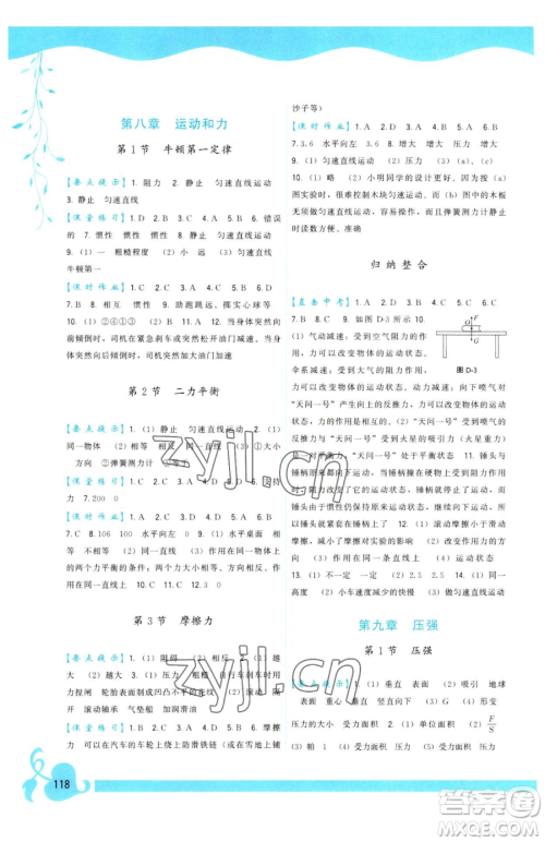 福建人民出版社2023顶尖课课练八年级下册物理人教版参考答案 福建人民出版社2023顶尖课课练八年级下册物理人教版参考答案
