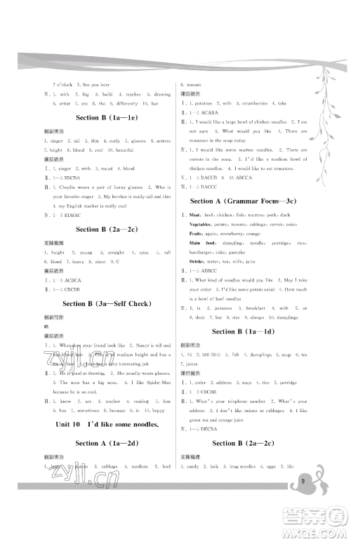 福建人民出版社2023顶尖课课练七年级下册英语人教版参考答案 福建人民出版社2023顶尖课课练七年级下册英语人教版参考答案