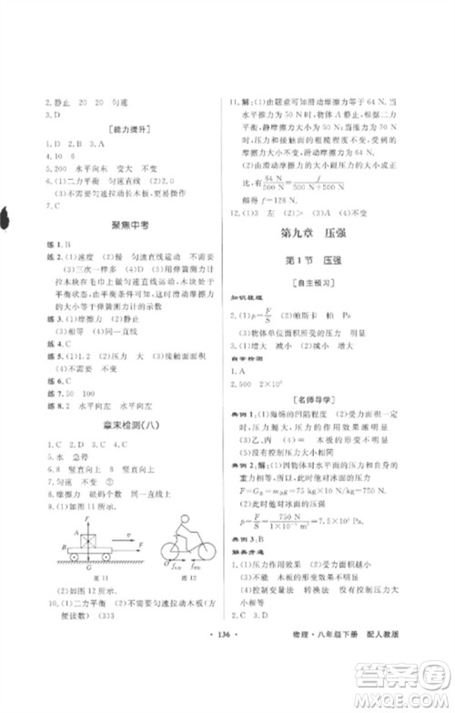 广东教育出版社2023同步导学与优化训练八年级物理下册人教版参考答案