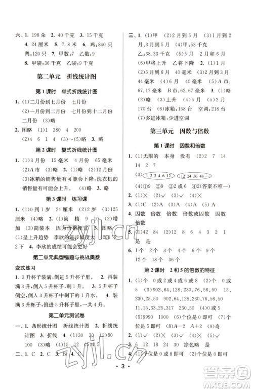 江苏凤凰美术出版社2023课时金练五年级下册数学江苏版参考答案 江苏凤凰美术出版社2023课时金练五年级下册数学江苏版参考答案