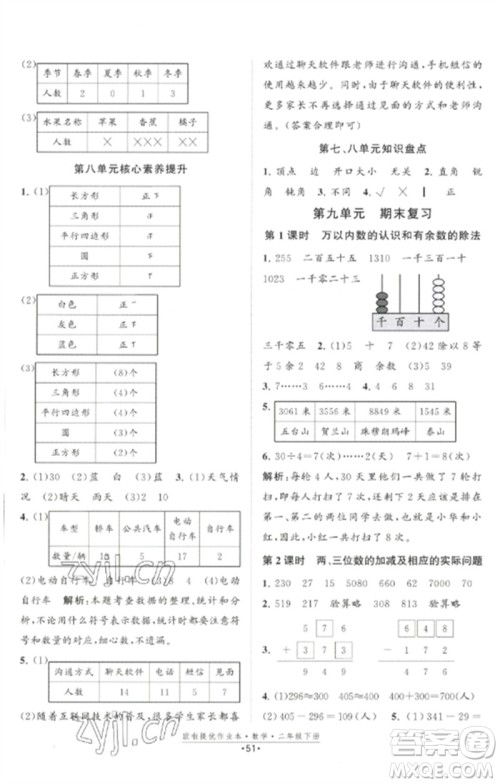 江苏凤凰美术出版社2023欧啦提优作业本二年级数学下册苏教版参考答案