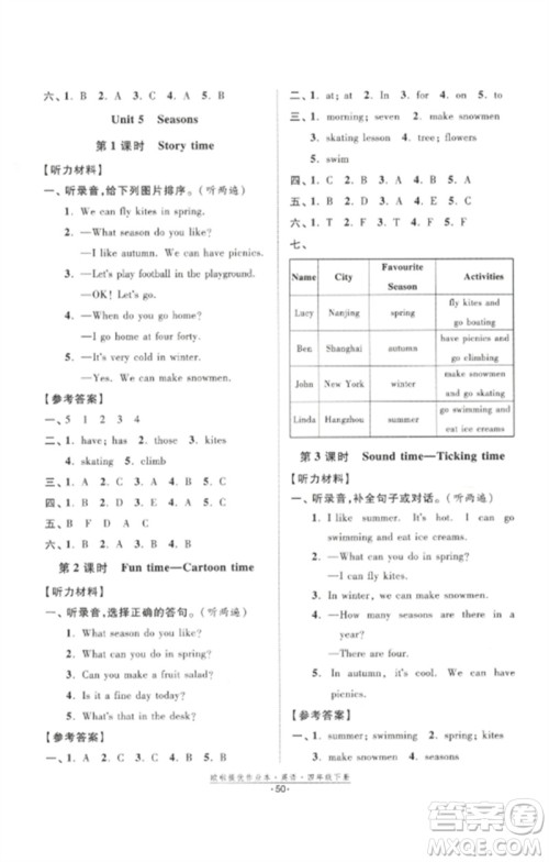 江苏凤凰美术出版社2023欧啦提优作业本四年级英语下册译林版参考答案