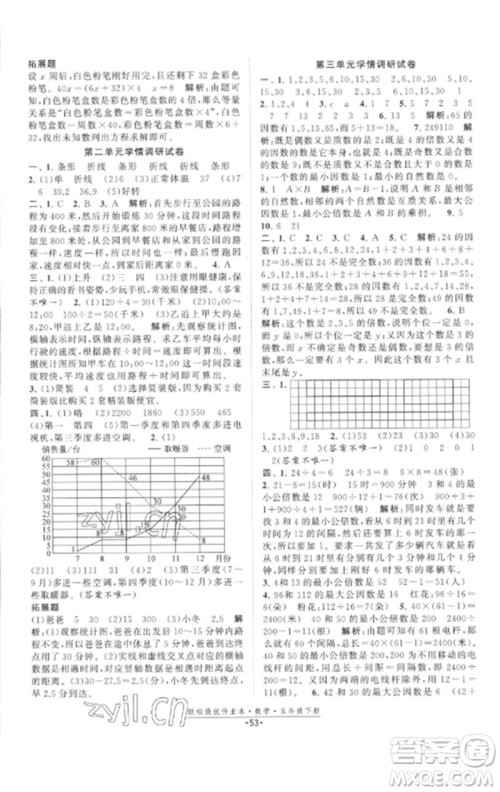 江苏凤凰美术出版社2023欧啦提优作业本五年级数学下册苏教版参考答案