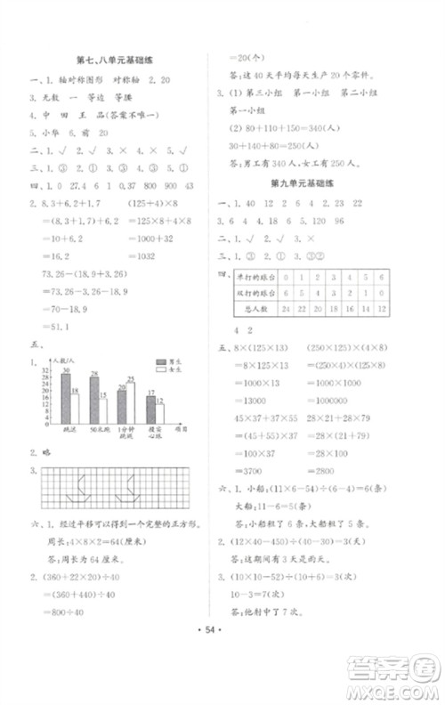 山东教育出版社2023金钥匙小学数学试卷基础练四年级下册人教版参考答案
