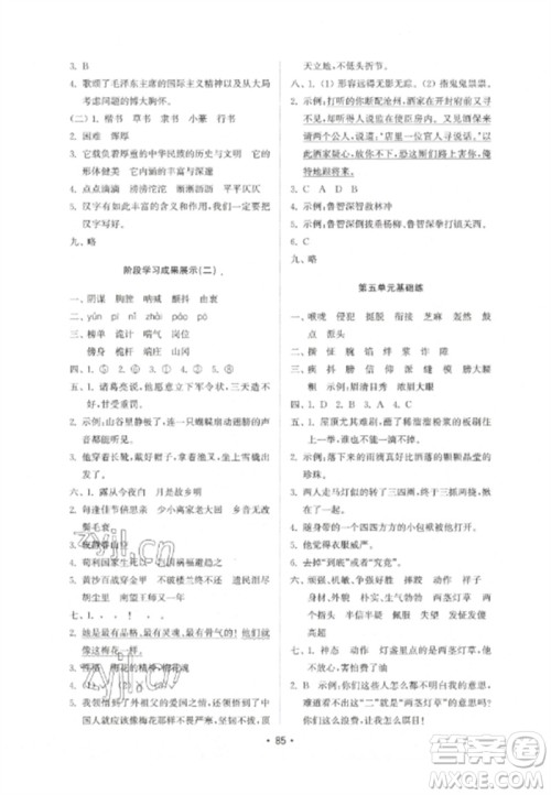 山东教育出版社2023金钥匙小学语文试卷基础练五年级下册人教版参考答案