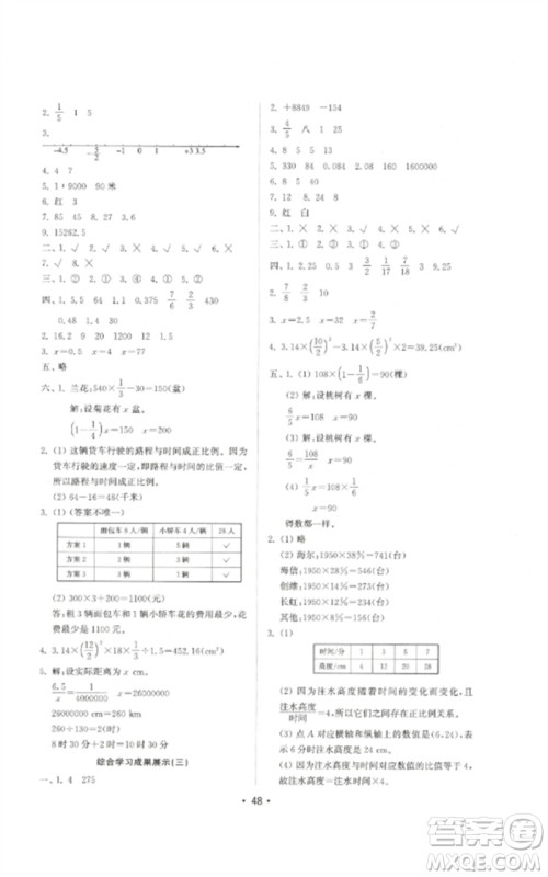 山东教育出版社2023金钥匙小学数学试卷基础练六年级下册人教版参考答案