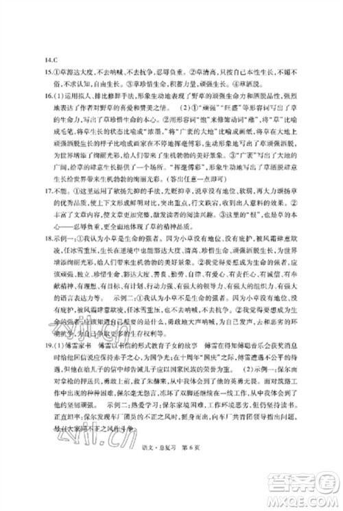 明天出版社2023初中同步练习册自主测试卷九年级语文总复习人教版参考答案