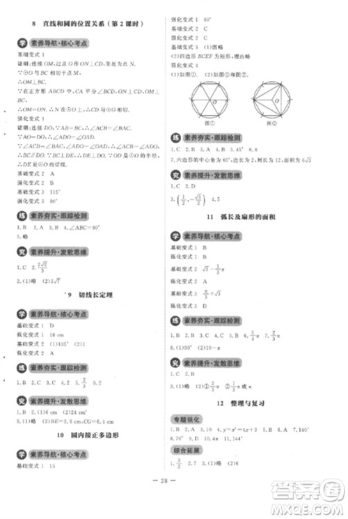 北京师范大学出版社2023初中同步练习册九年级数学下册北师大版参考答案