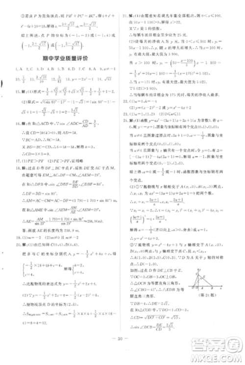 北京师范大学出版社2023初中同步练习册九年级数学下册北师大版参考答案