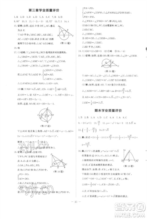 北京师范大学出版社2023初中同步练习册九年级数学下册北师大版参考答案