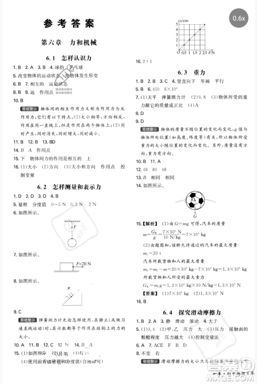 湖南教育出版社2023一本同步训练八年级下册物理沪粤版参考答案