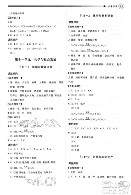 明天出版社2023初中同步练习册九年级化学下册鲁教版参考答案