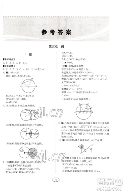 山东科学技术出版社2023初中同步练习册九年级数学下册鲁教版五四制参考答案