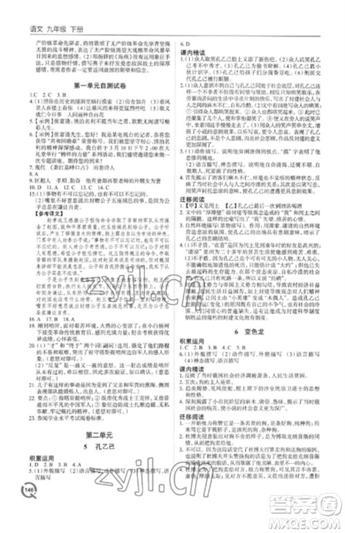 青岛出版社2023初中同步练习册九年级语文下册人教版六三制参考答案