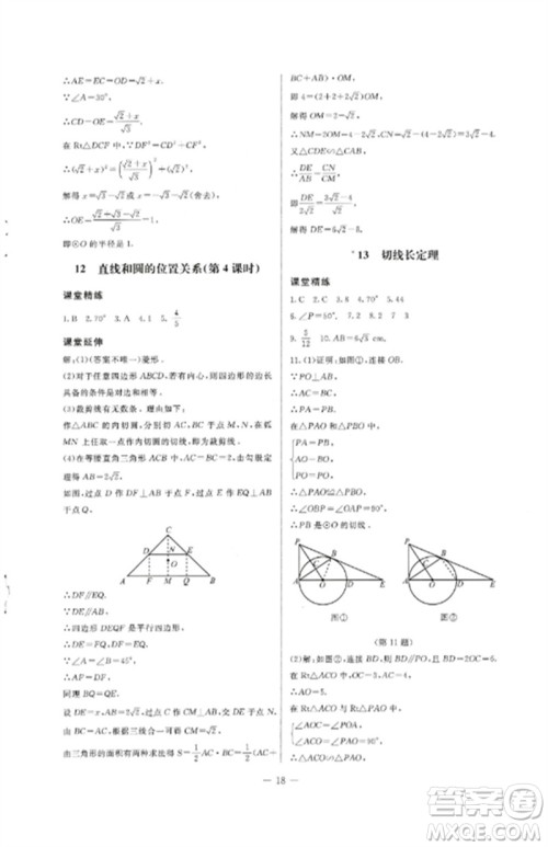 北京师范大学出版社2023初中同步练习册九年级数学下册鲁教版五四制参考答案