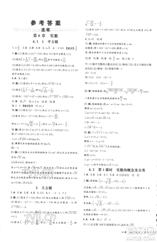 湖南教育出版社2023一本同步训练七年级下册数学沪科版安徽专用参考答案 湖南教育出版社2023一本同步训练七年级下册数学沪科版安徽专用参考答案