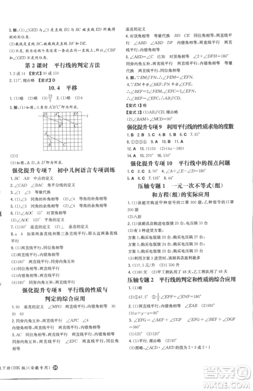 湖南教育出版社2023一本同步训练七年级下册数学沪科版安徽专用参考答案