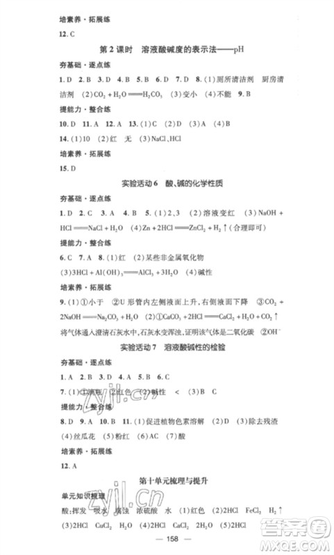 江西教育出版社2023精英新课堂三点分层作业九年级化学下册人教版参考答案