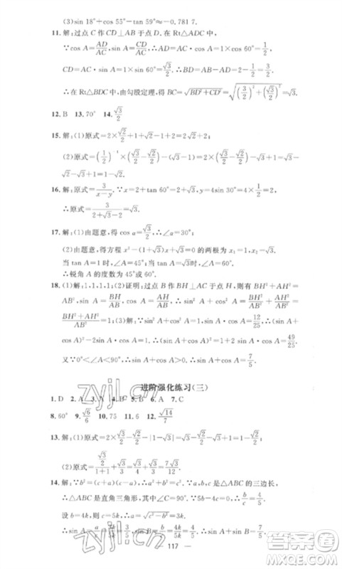 江西教育出版社2023精英新课堂三点分层作业九年级数学下册人教版参考答案