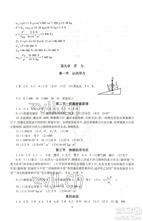 明天出版社2023智慧学习导学练八年级下册物理沪科版参考答案