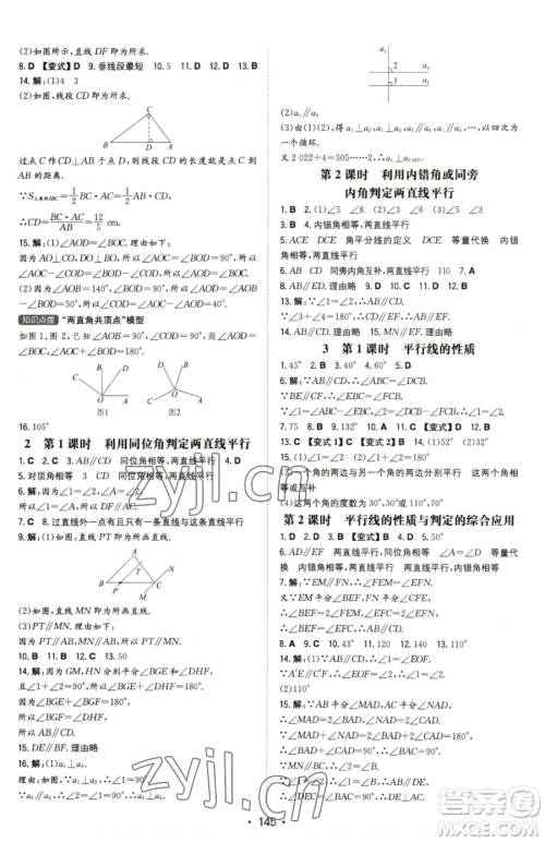 湖南教育出版社2023一本同步训练七年级下册数学北师大版参考答案