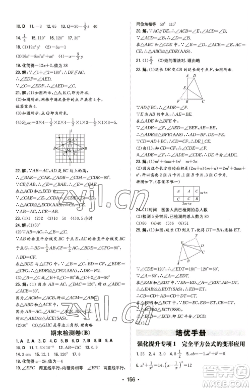 湖南教育出版社2023一本同步训练七年级下册数学北师大版参考答案