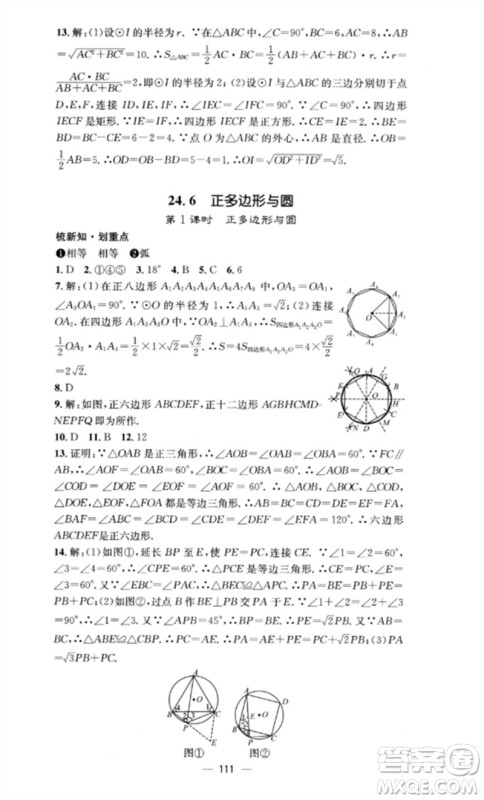 阳光教育出版社2023精英新课堂九年级数学下册沪科版参考答案