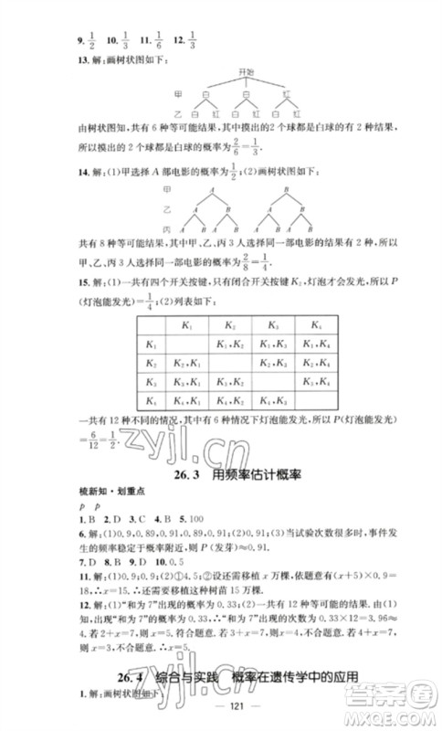 阳光教育出版社2023精英新课堂九年级数学下册沪科版参考答案