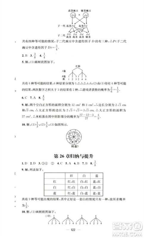 阳光教育出版社2023精英新课堂九年级数学下册沪科版参考答案