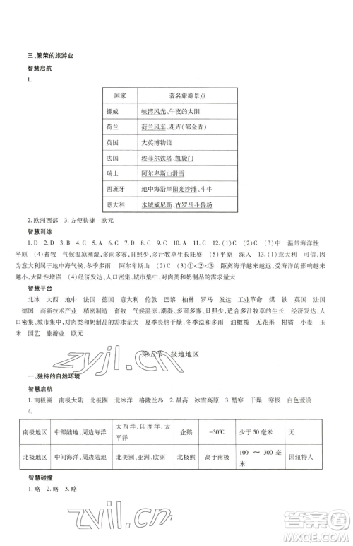 明天出版社2023智慧学习导学练七年级下册地理商务星球版参考答案 明天出版社2023智慧学习导学练七年级下册地理商务星球版参考答案