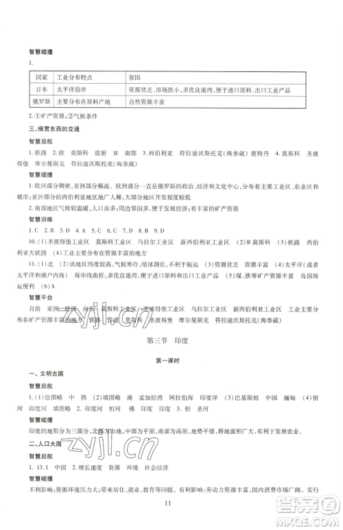明天出版社2023智慧学习导学练七年级下册地理商务星球版参考答案 明天出版社2023智慧学习导学练七年级下册地理商务星球版参考答案