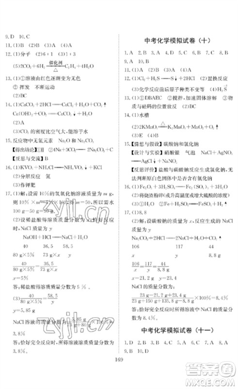 长江少年儿童出版社2023中考复习指南化学通用版黄石专版参考答案 长江少年儿童出版社2023中考复习指南化学通用版黄石专版参考答案