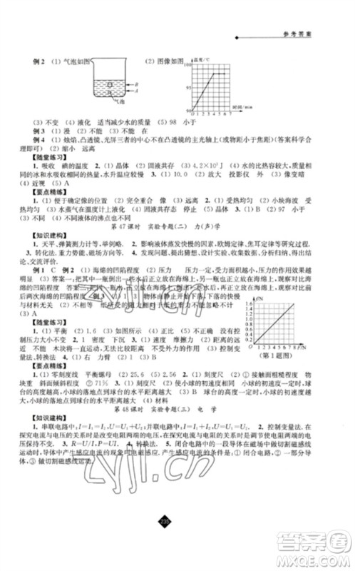 江苏人民出版社2023中考复习指南九年级物理通用版参考答案