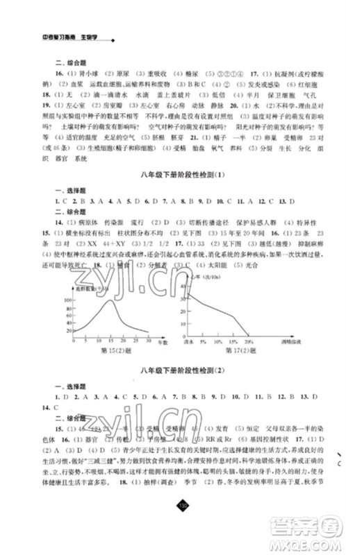 江苏人民出版社2023中考复习指南九年级生物通用版参考答案