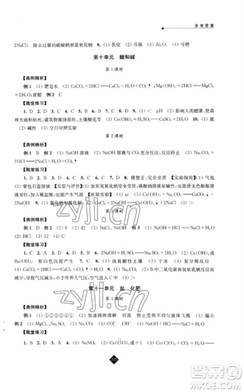 江苏人民出版社2023中考复习指南九年级化学通用版参考答案