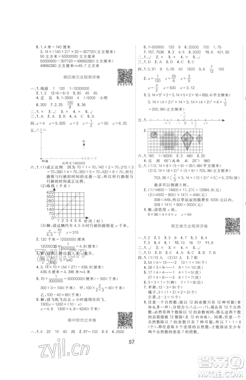 天津人民出版社2023核心课堂六年级下册数学人教版参考答案