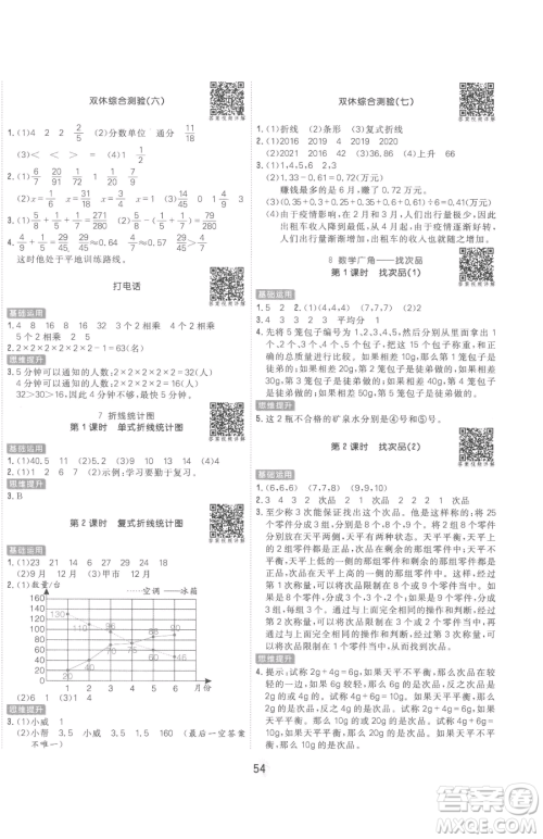 天津人民出版社2023核心课堂五年级下册数学人教版参考答案