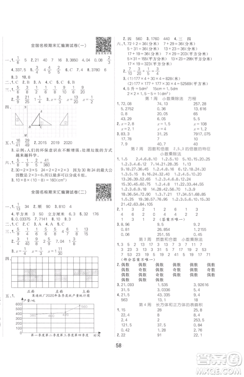 天津人民出版社2023核心课堂五年级下册数学人教版参考答案