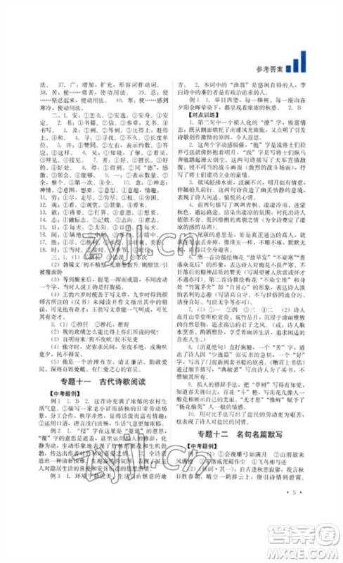 四川教育出版社2023中考复习指南九年级语文通用版参考答案