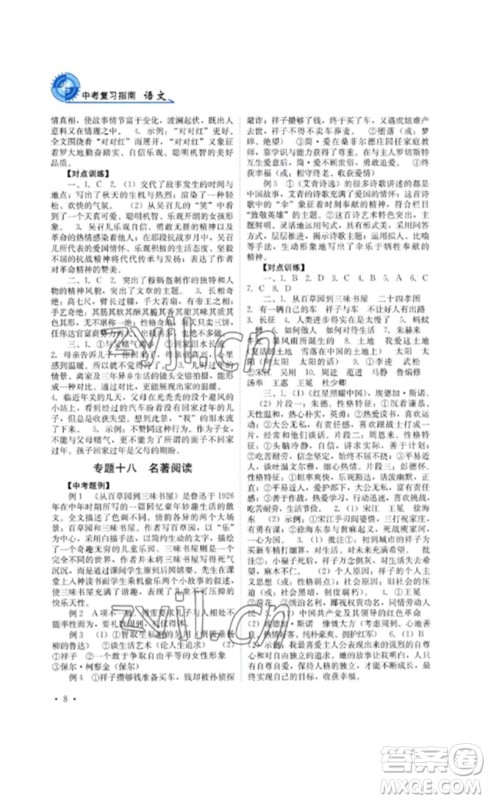 四川教育出版社2023中考复习指南九年级语文通用版参考答案