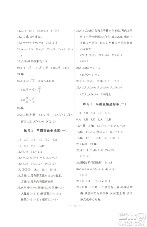 湖北教育出版社2023核心课堂七年级下册数学人教版参考答案