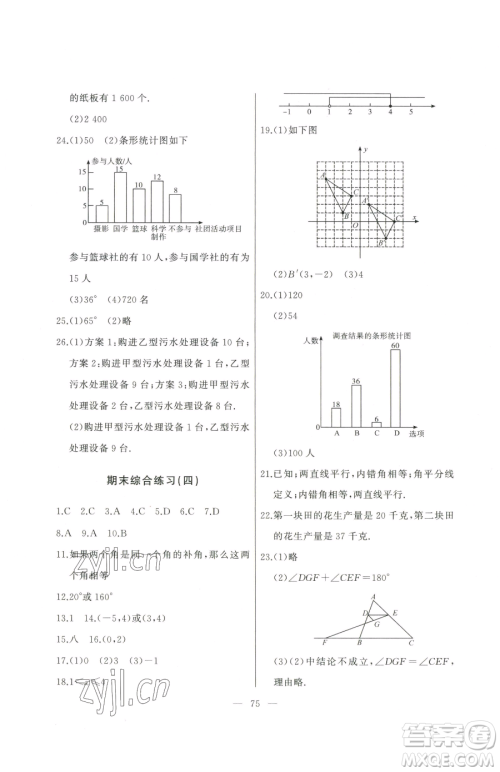 湖北教育出版社2023核心课堂七年级下册数学人教版参考答案