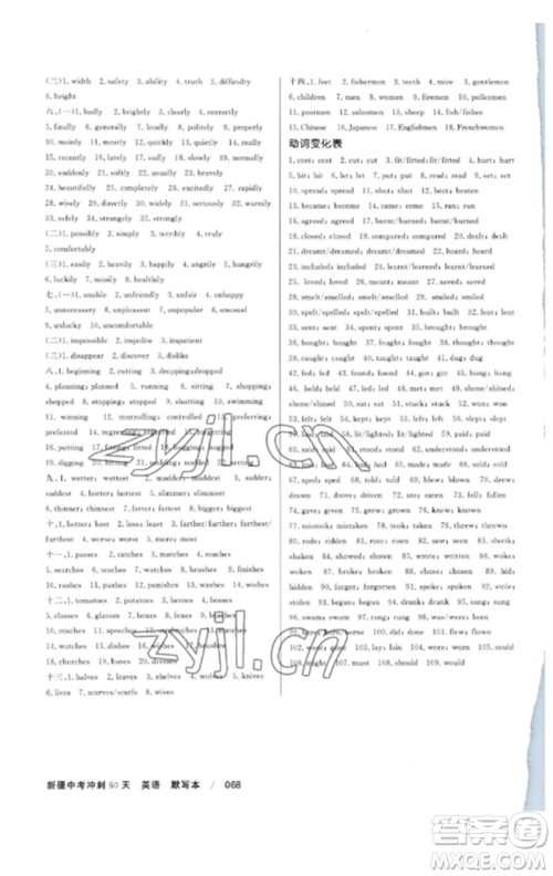 新疆文化出版社2023新疆中考冲刺60天九年级英语通用版参考答案