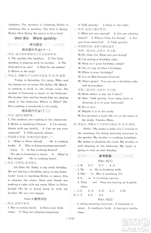 新疆青少年出版社2023同行课课100分过关作业五年级下册英语人教PEP版参考答案